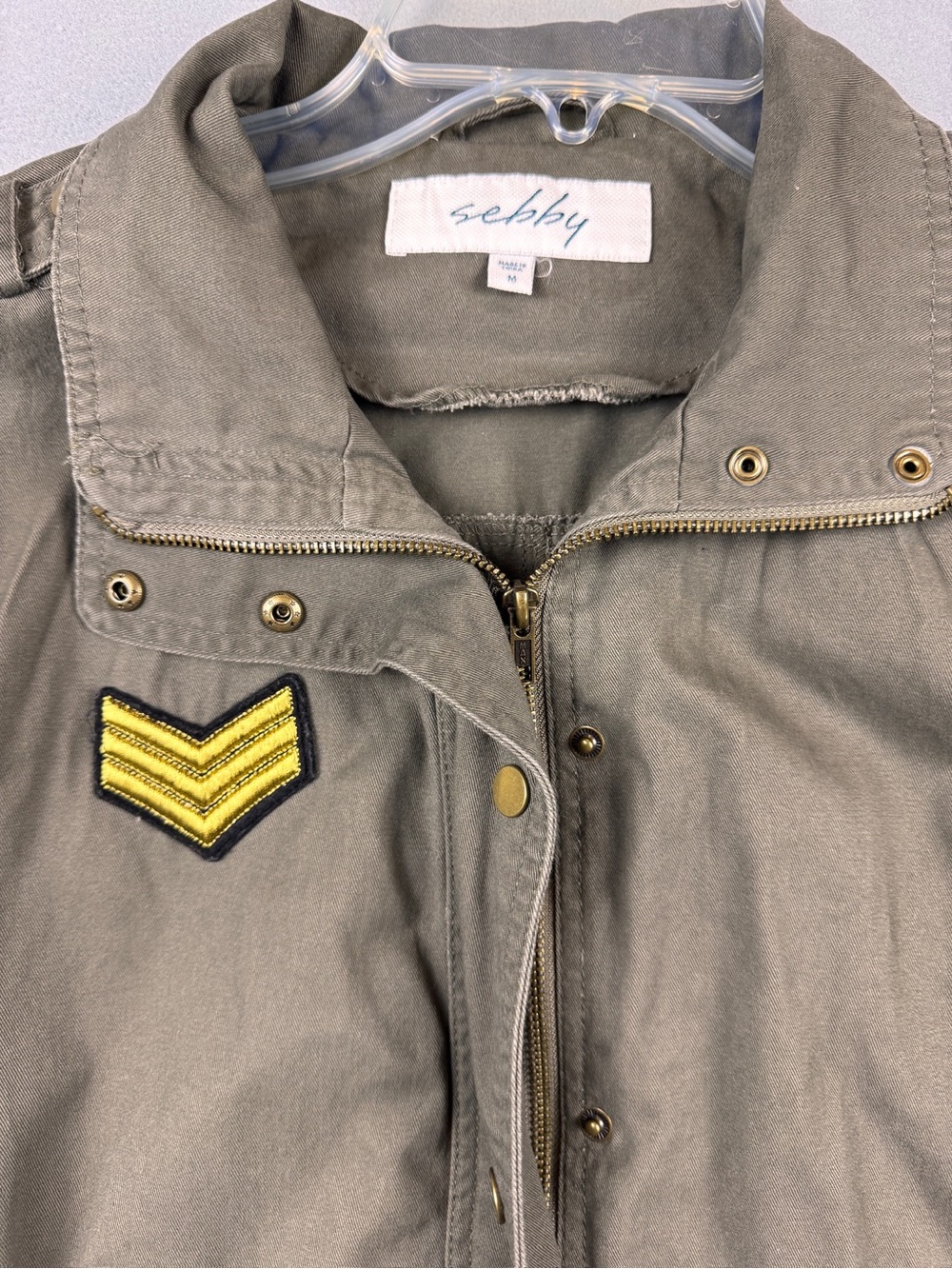 Sebby Utility Military Army Green Jacket Patches, Women’s Medium Zipper Snaps - Picture 6 of 10
